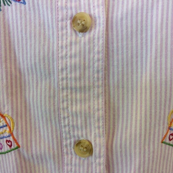 Faded Glory pink and white stripe top with embroidery and denim collar - Picture 9 of 13